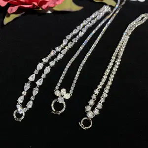 New Shiny Punk Hip-Hop Versatile Chain, Exquisite Universal Clasp White Diamond Clavicle Necklace 40+5cm, Couple Jewelry DIY Accessories Gift