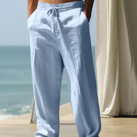 Men's Solid Color Linen Loose Straight Leg Pants, Casual Comfy Pants for Daily Wear, Men's Trousers for All Seasons