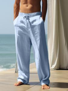 men's solid color high-quality cotton and linen straight leg pants, casual comfy beach pants, men's trousers for summer daily wear, baggy legged pants, wide legged pants