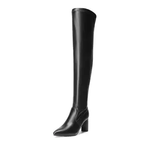 DREAM PAIRS Women's Stretch Thigh High Boots Chunky High Heels Pointed Toe Long Fall Over The Knee Boots