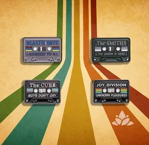 Cassette Tape Pins: The SMITHS, BEASTIE BOYS, The CURE, JOY DIVISION