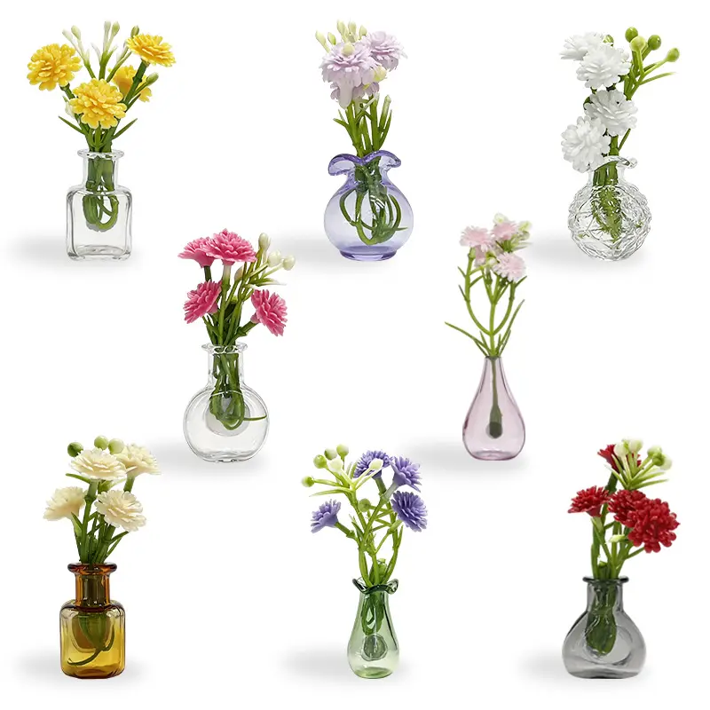 8Pcs Magnetic Mini Vases for Fridge - Cute Small Glass Bottles for Decor - Strong Magnet Planter for Real or Faux Greenery - Aesthetic Kitchen Accessories Flower