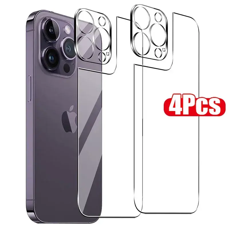 4 in 1 Tempered Glass For iPhone 17 16 15 14 13 Pro Max Mini Back Screen Protector with Camera Lens Film For iPhone 14 15 16 17