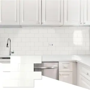 10 Sheets Ivory White PVC Subway Tile Peel and Stick Backsplash 12'' Heat Resistant Stick on Tiles for Kitchen Waterproof Peel and Stick Wall Tiles for Bathroom