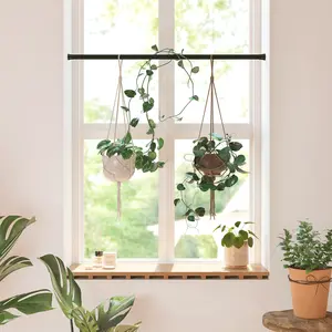 Bamworld Window Plant Hanger Indoor Adjustable Hanging Planters for Indoor Plants Spring Tension Rods 27''-51'' No Drilling Expandable Black Holder for Balcony Decor