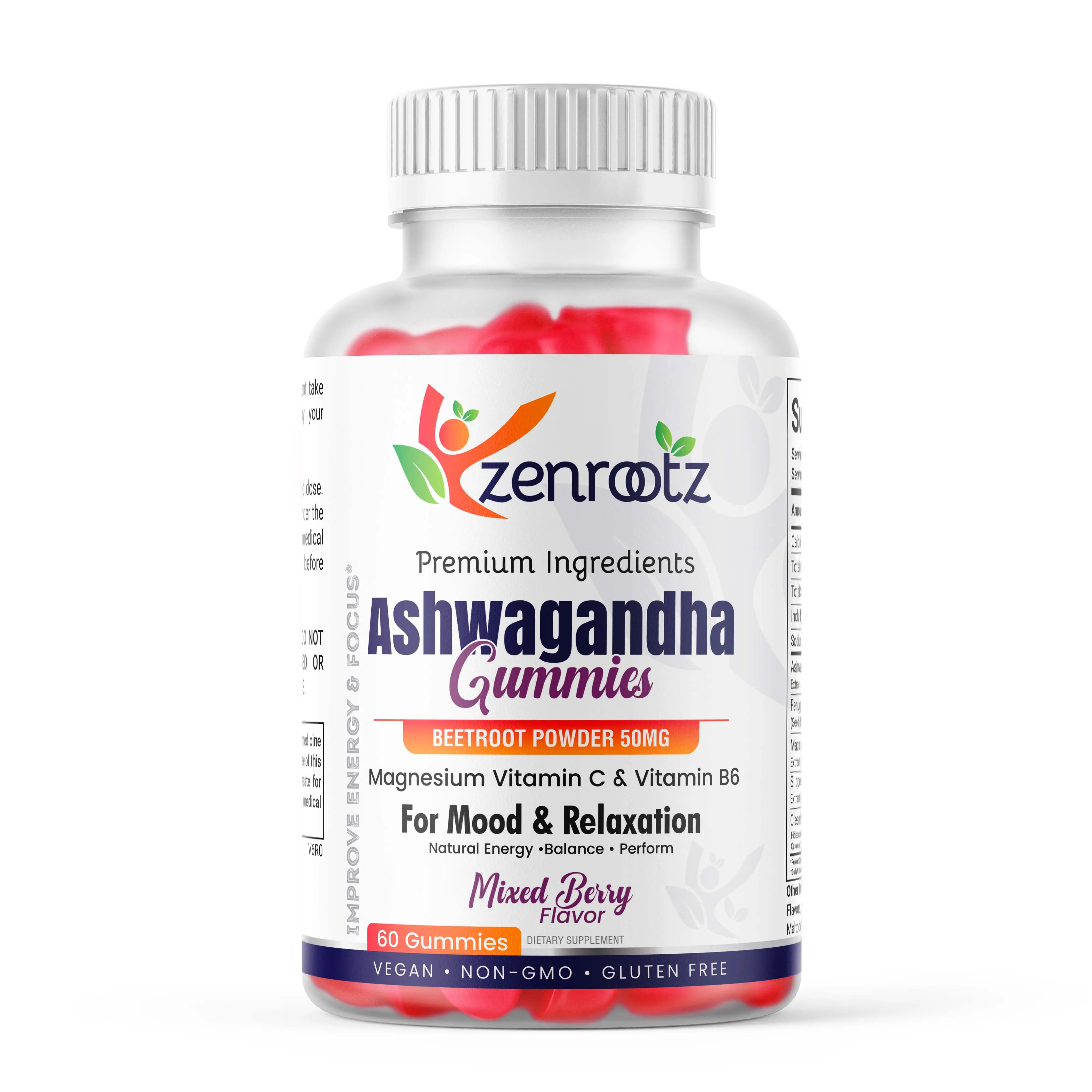 Ashwagandha Gummies with Beetroot Powder, Magnesium 60 Count