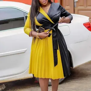 summer spring clothes Elegant African Large Size Women's Fashion Dress 2025 New Style Color Block Tie Dye Pleated Skirt Elegant One Piece Dress