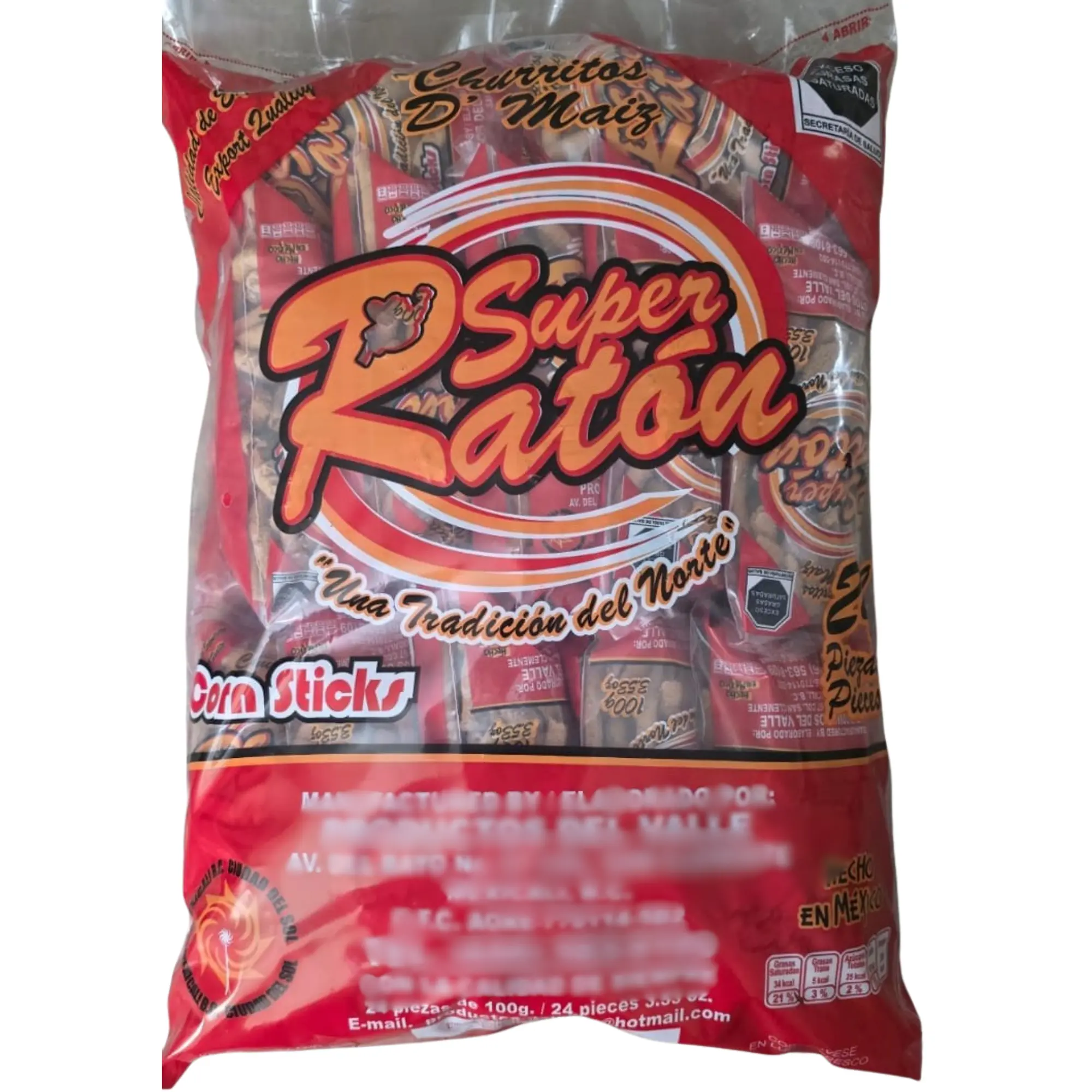 Super Ratón Authentic Churritos Súper Ratón Mexican Corn Snack Crispy Crunchy 24 Pck of 100grs Each Individual Bag
