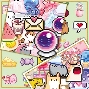 50 pcs pixel style cute cartoon creative Japanese aesthetic transparent Funny stickers for DIY scrapbooking decoration