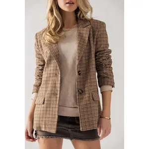 Hannah Houndstooth Blazer - Brown