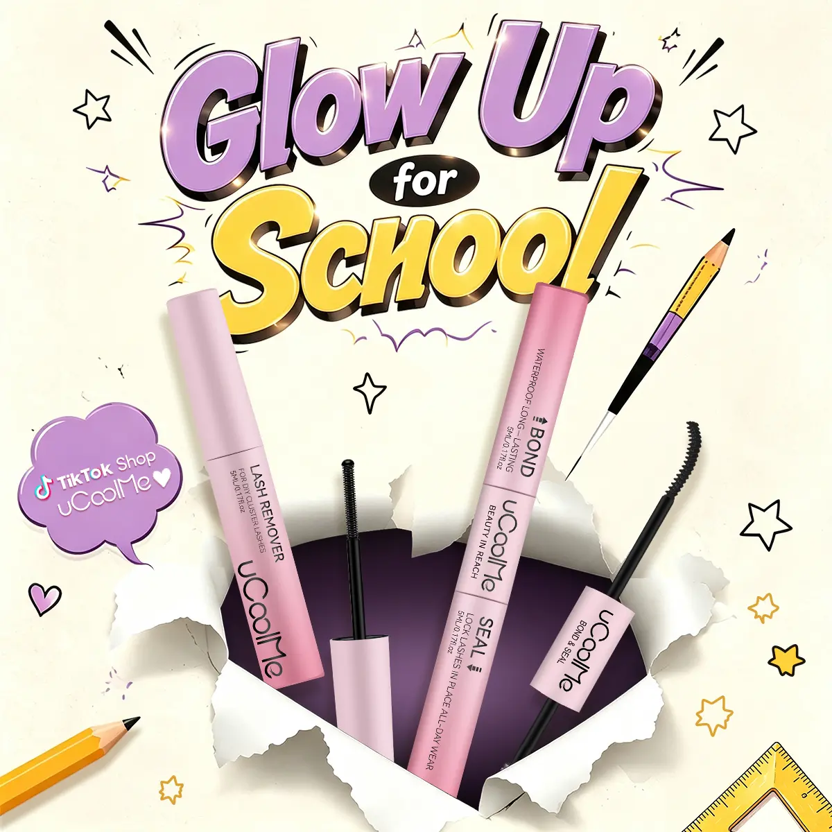 2.0 pro uCoolMe 3In1 Lash Bond & Seal, Waterproof Strong-Hold for Cluster Lashes, Super Easy for Beginners, Windproof With Lash Remover Summervibes,sunscreen,back to school