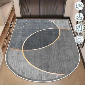 Nordic Abstract Art Rug, Soft Comfortable Bedroom Decor Mat, Entryway Study Desk Carpet, Golden Velvet Fabric