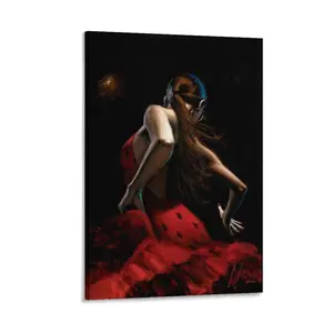 Flamenco Dancer Dancer in Red Canvas Art Poster Decor Painting