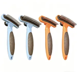 One-Click Clean Pet Deshedding Rake Comb, Dog Cat Grooming Brush for Mats & Tangles, Undercoat Rake for Removing Loose Fur, Pet Grooming Supplies