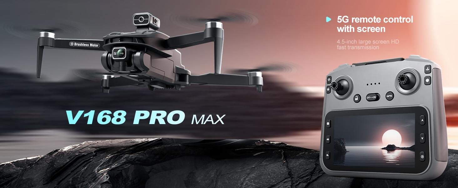 V168 PRO MAX GPS Foldable Drone with 4.5" Screen Controller, Brushless Motor, Optical Flow Positioning, Stable FPV Transmission, One-Key Return, Lightweight RC Drone for Outdoor Flying, Beginners and Gift