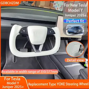Heated Yoke Steering Wheel for Tesla Model Y Juniper 2025+, 350mm/377mm Custom Nappa Leather, Performance Interior Upgrade