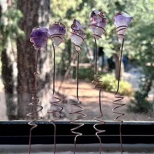 Pure Copper Electroculture plant spikes~potted plant stakes for better plant growth~whimsical wire wrapped crystal garden decor~gemstone garden spikes