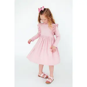 Vintage Pink L/S Ruffle Twirl Dress