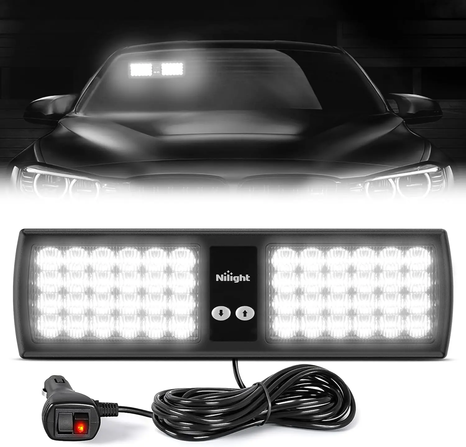 Nilight Green 48 LED Visor Strobe Light Kit - In-Car Windshield Mountable, Ultra Bright Flashing Automotive Light Bar for Car & Motorcycle Use Lightbar, Strobe Light Module, Led Work Light