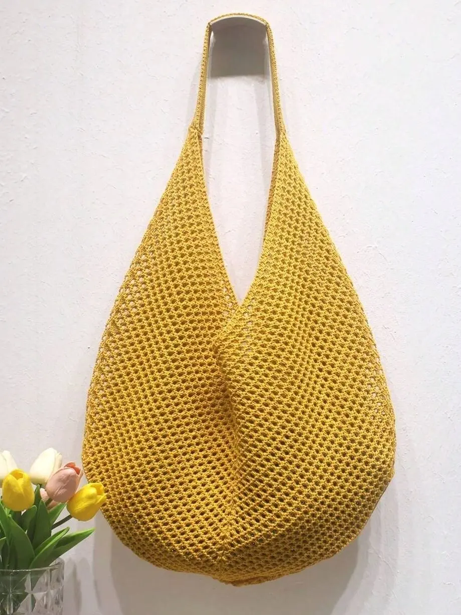 Large Capacity Crochet Shoulder Tote Bag - Lightweight Multifunctional Knitted Handbag, Suitable For Travel, Beach, Vacation And Daily Use