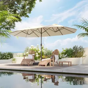 Aoxun 9 x 15 FT Garden Parasol Double-Sided Sun Umbrella for Sun Protection with Base Included and Crank Patio Outdoor Waterproof Umbrella