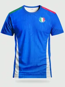 Italian National Team Men's Short Sleeve Football Jersey, Breathable Quick-Dry Sports Training Competition Shirt, Casual Fitted Tee, Sports Top, Running Training Tops