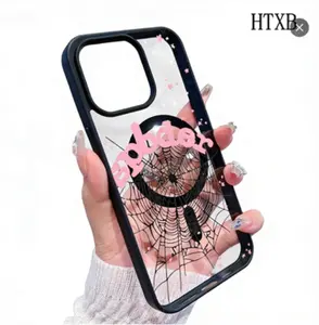 Spider Web Pink Letters The Patterned Phone Case For IPhone 17/Air/16/15/14/13/12 Pro/11/XS Plus Max/For Samsung S22/S23/S24/S38 Features A Stylish And  Pattern Design. Available In A Variety Of Colors, The Clear Shell Is A Classic, Shock