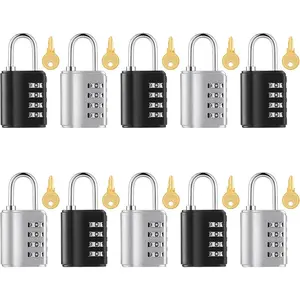 10 Pcs Combination Padlock 4 Digit Combination Lock with Keys Locker Resetable Security Waterproof Gate Lock for School Sports Gym Locker Employee Fence Case (Silver and Black)