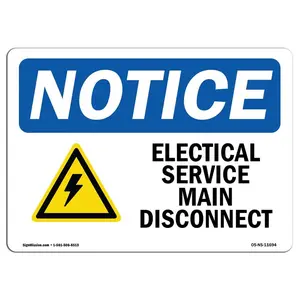 SignMission  OSHA Notice Sign - Electrical Service Main Disconnect with Symbol