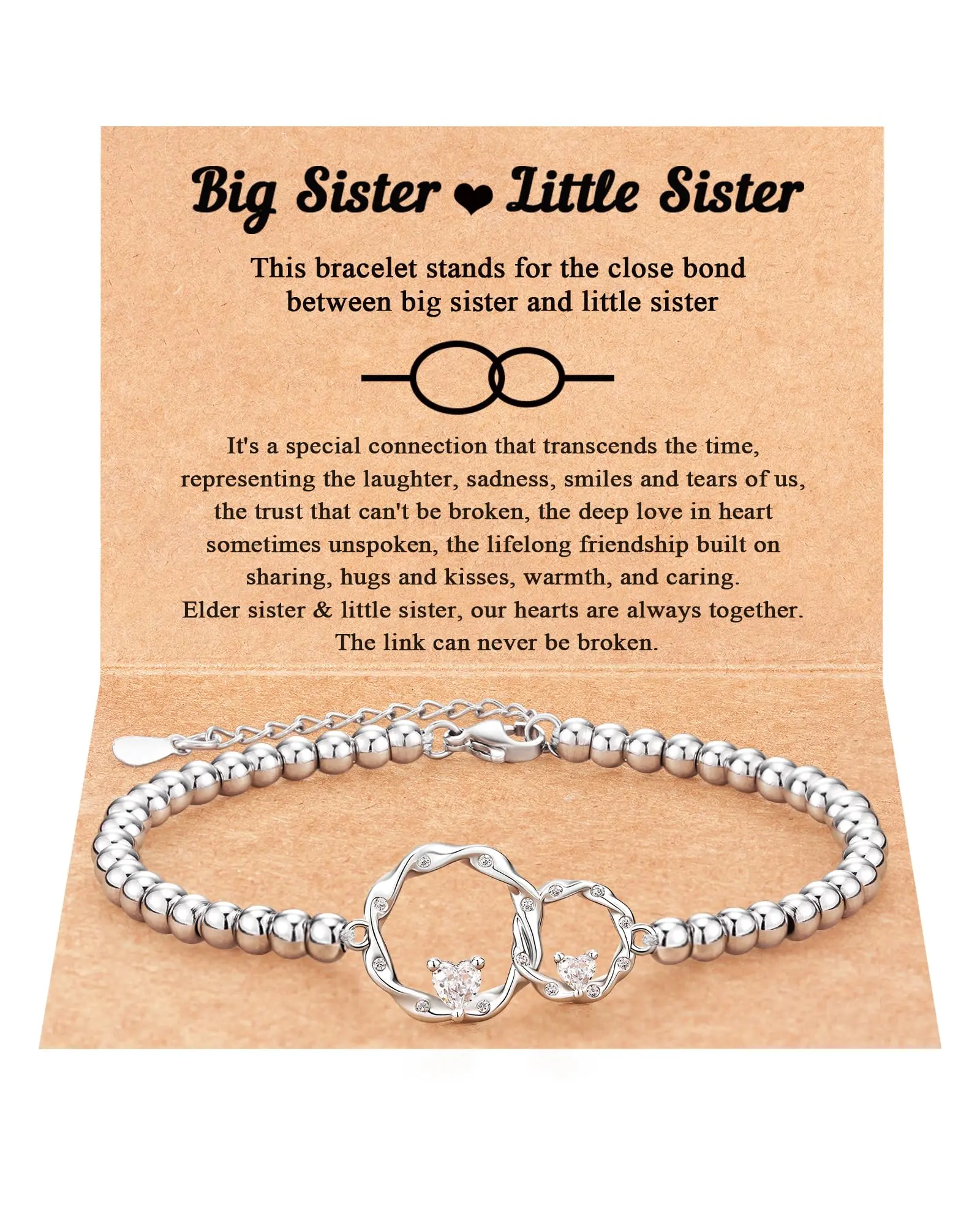 Sister Gifts, Sisters' Eternal Love Connected at Heart, Interlocking 2 Circles Bracelet, Big Sister Little Sister Gift, Sister Birthday Gifts Christmas