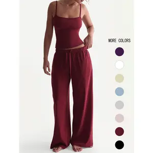 Two-Piece Set Women's Solid Color Cami Top & Pants, Casual Sleeveless Top & Pants for Daily Wear, Ladies Summer Clothes, Soft Elastic Set