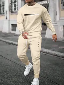 Men's Paris Striped Print Two-Piece Set, Sweatshirt and Pants, Fall Winter, Street Casual Style, Home Travel Office Wear