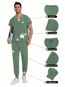 2025 New New Multicolor Short Sleeve Mens Casual Menswear Scrubs Uniforms Doctor Work Clothes Dentist Set Scrubs Tops Pants Trouser Men Hospital Nurse Workwear Work Wear Uniforms