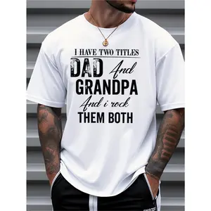 Men's Cotton T-Shirt "I Have Two Titles: Dad and Grandpa" - Funny Father's Day Gift, Comfortable Short Sleeve T-Shirt with Grandchildren's Names, Ideal for Dads and Grandpas, Year-Round Wear