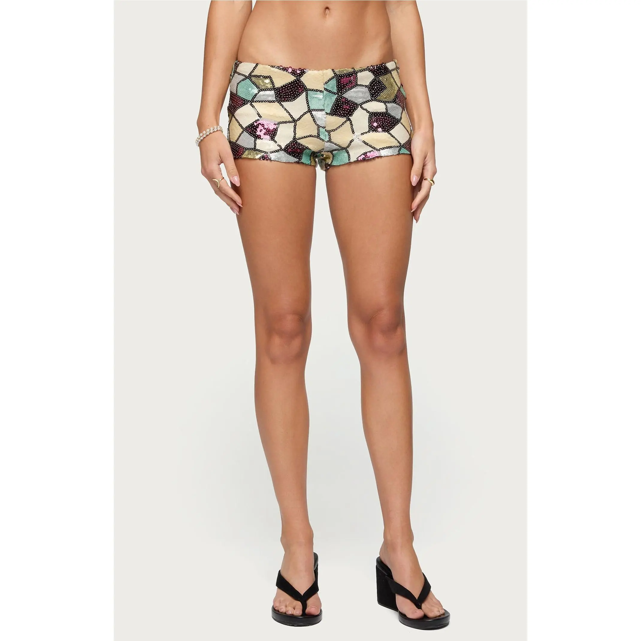 Edikted Women's Tatianna Mixed Sequin Micro Shorts
