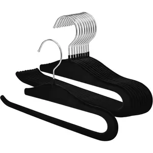 Velvet Pants Hangers,10 Pack Non Slip Space Saving Clothes Hanger, Heavy Duty Pants Hangers for Closet for Pants Jeans Skirts Tank Top Towel(Black)