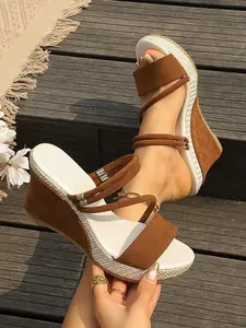 2026 Summer New Hemp Rope Wedge Heeled Sandals, Thick Sole Slip-On Shoes, Versatile Stylish Casual Footwear for Vacation and Commute, Women's Fashion