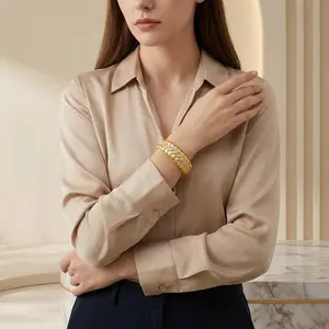 TIFFSWALO Genuine S925 Sterling Silver 18K Gold-Plated Bracelet, Premium Wide Heavyweight Open Bangle with Italian Craft Brushed Finish and Diamond Inlay, Light Luxury Vintage Braided Pattern High-End Wristband