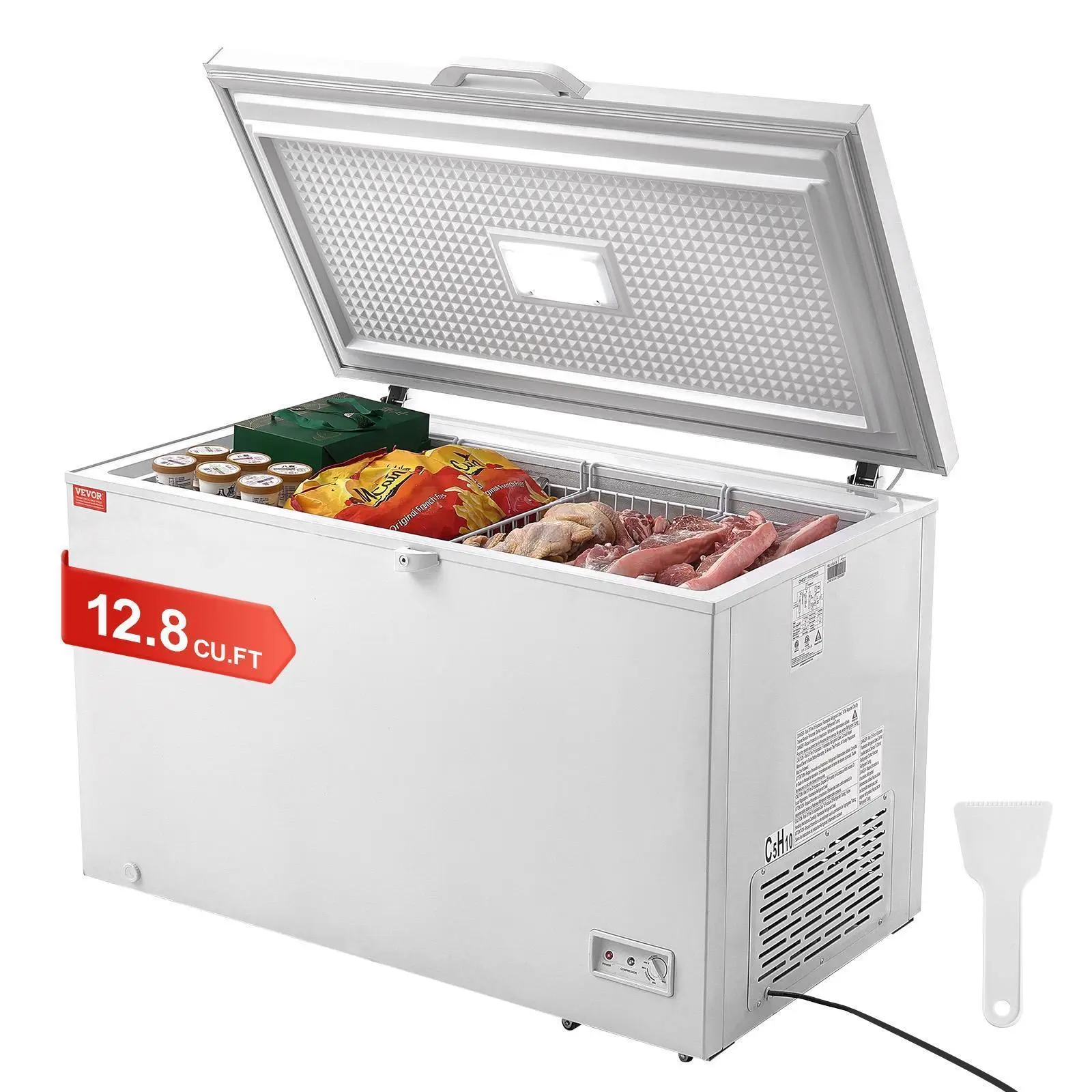 【Summerfinds】VEVOR Chest Freezer, 12.8 Cu.ft / 345 L Large Deep Freezer & 4 Removable Baskets, Freestanding Top Open Door Commercial Chest Freezers with Locking Lid, 7-Level Adjustable Temp, LED Lighting, 6 Wheels