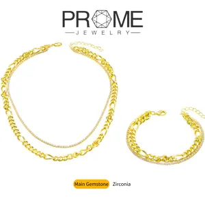 (CS010)Gold Over Copper Layered Tennis Necklace&Bracelet 5A Cubic Zirconia Hand-Set Hypoallergenic & Trendy Perfect Gift Gift for Women Everyday Style