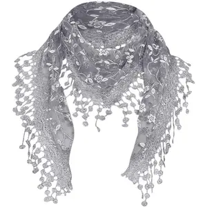 Lace Scarf Floral Crochet Lightweight Tassel Sheer Wrap Scarves Shawl