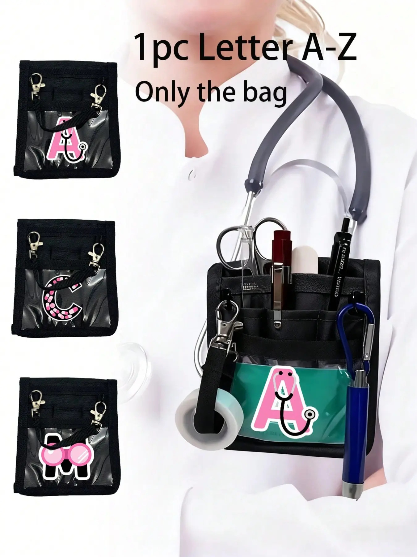 1 multifunctional tool storage bag with medical letter pattern - durable polyester foldable storage box with multiple compartments and adjustable shoulder strap, suitable for nurses, veterinary clinics, and professionals, nurse work bag