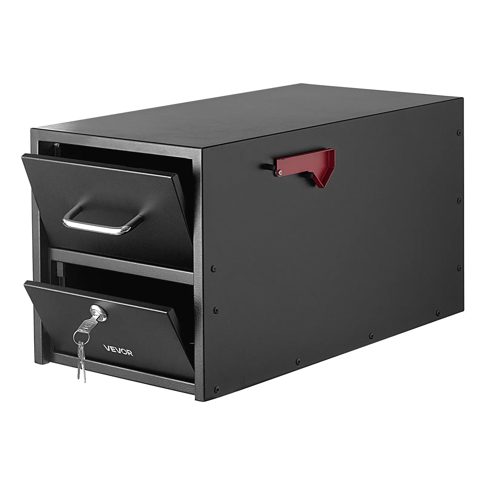 VEVOR Steel Post Mount Mailbox, Anti-Pry Anti-Theft Lockable Mail Box with Magnetic Door, Hidden Mail Clip, Weather-Resistant Heavy Duty Metal Post Box for House Outside (21.06x10.63x11.22in) with Installation Kit