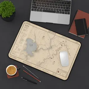 Vintage Japanese Lake Map Desk Mat — Antique Survey Nautical Map Mouse Pad