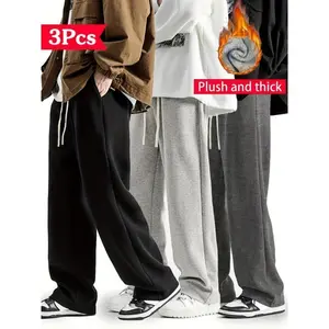 New3-Pack Men'S Casual Thick Fleece Joggers, Drawstring Waist Polyester Knit Athletic Sweatpants, Solid Color Loose Fit Warm Lounge Pants for Sports and Leisure jeans very good