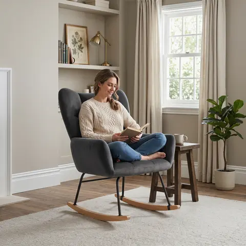Nursery Rocking Chair - Ergonomic High-Back Heavy-Duty Anti-Tip Frame Cozy Leisure Chair with Thick Velvet Foam Soft Plush Seat, Gentle on Skin Hypoallergenic Fabric, Easy Setup, Modern Home Decor for Newborns (White, Pink, Grey, Green Summergarden)