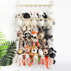 【Christmas Gift】Stuffed Animal Storage Organizers Toy Hammock Corner Hanging Net Stuffy Animal Hammock Macrame Toy Display Plush Toy Holder Wall  Kid Bedroom Decor Nursery Playroom Organizer Straight Fringes-A