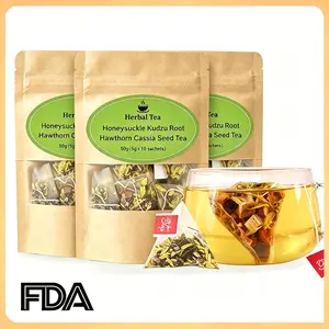 Honeysuckle & Pueraria Root Herbal Tea, A Naturally Caffeine Free Blend with Chrysanthemum, Cassia Seed, Licorice and Hawthorn. Supports After-Meal Comfort. A Smooth, Soothing Cup for Your Daily Wellness Ritual. Enjoy Hot or Iced.