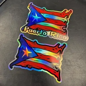 Puerto Rico Flag Holographic Sticker Decal - Commercial High Quality - Made in USA