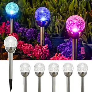 Solar Outdoor, Cracked Glass Ball Solar Garden Lights, Color Changing Lights Outdoor,Garden LED for Path, Patio, Yard, 6 Pack Pathway
